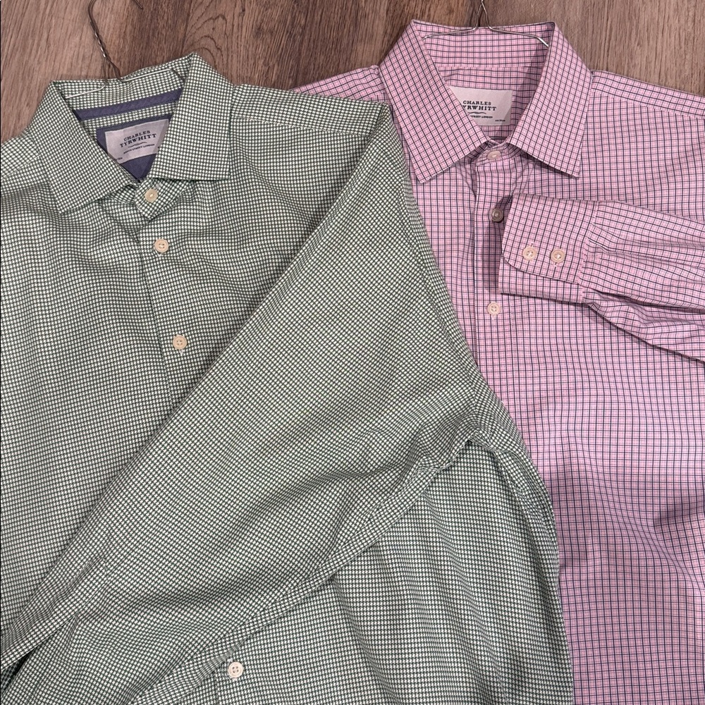 Charles Tyrwhitt Dress Shirts Mens 17 1/2 / 36 in. Pink plaid and Green gingham